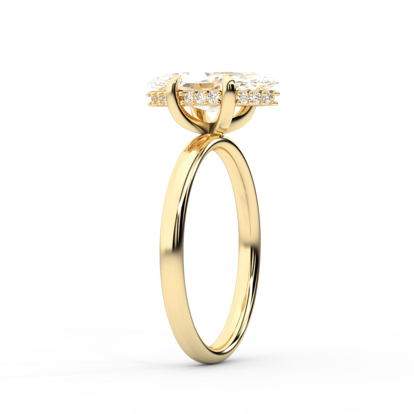 Charlotte Charm Marquise Cut Lab Grown Diamond Solitaire Engagement Ring in Yellow Gold with hidden halo detail
