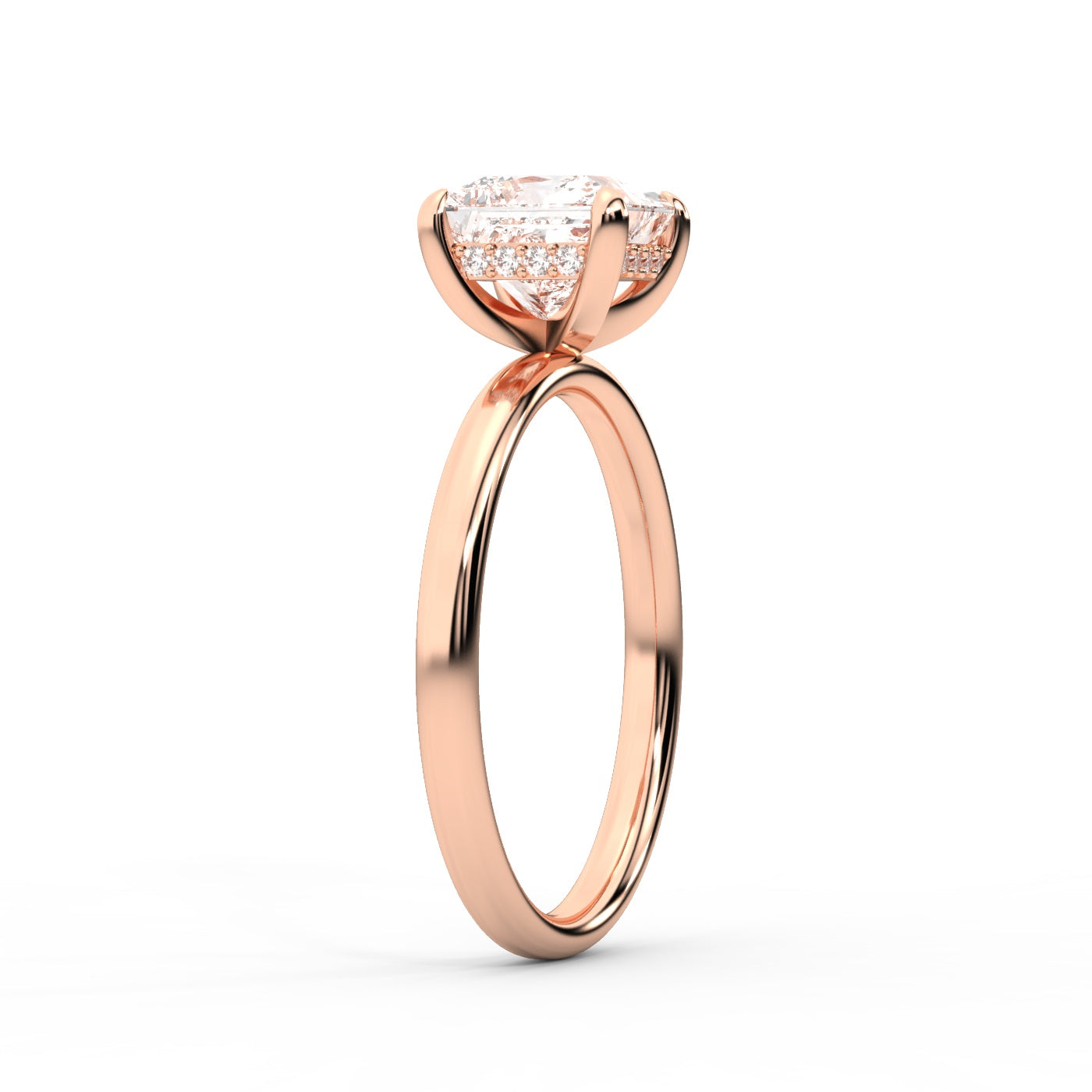 Princess Cut Lab Grown Diamond Engagement Ring in Rose Gold showing hidden halo