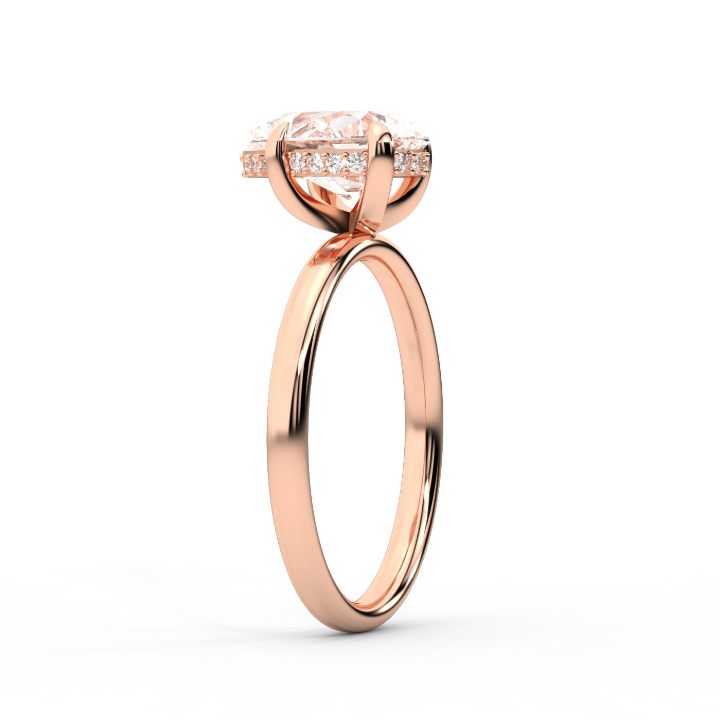 Pear Cut Lab Grown Diamond Solitaire Engagement Ring in Rose Gold showing side profile
