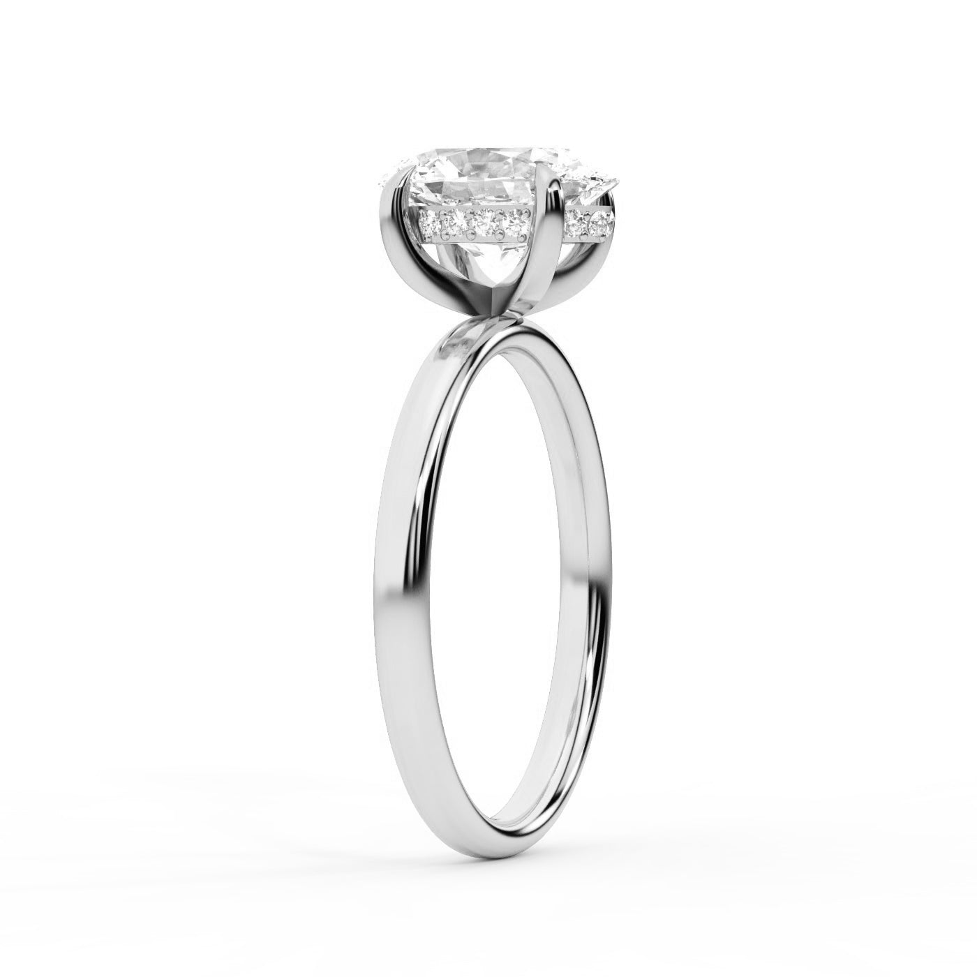 Oval Cut Lab Grown Diamond Solitaire Engagement Ring in Platinum showing hidden collar