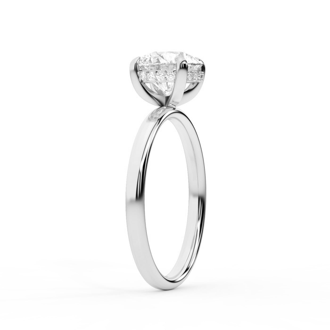 Round Cut Lab Grown Diamond Solitaire Engagement Ring with Hidden Halo in Silver