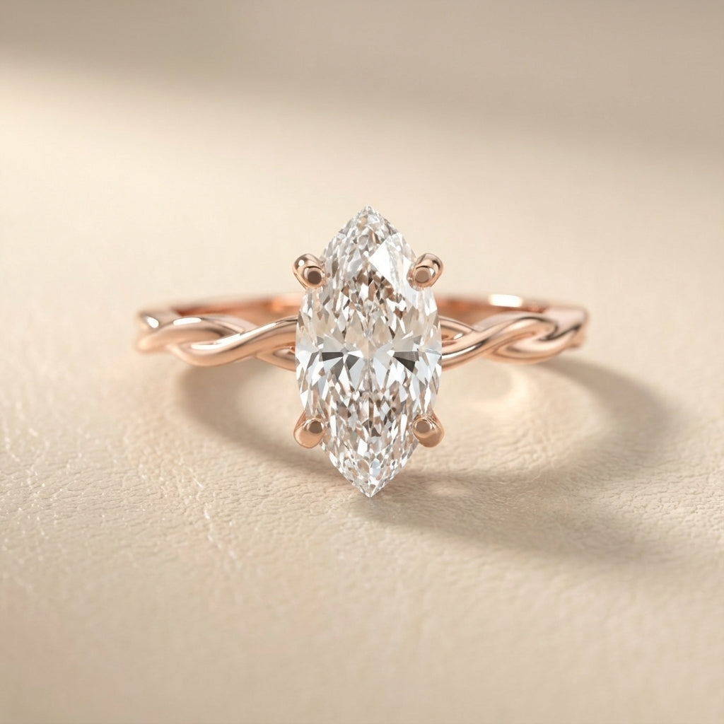 Celeste Grace Marquise Cut Lab Grown Diamond Solitaire Engagement Ring with Twisted Shank in Rose Gold