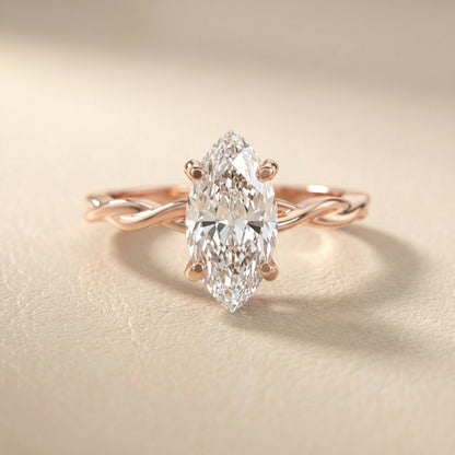 Celeste Grace Marquise Cut Lab Grown Diamond Solitaire Engagement Ring with Twisted Shank in Rose Gold