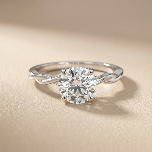 Round Cut Lab Grown Diamond Solitaire Engagement Ring with Twisted Shank in White Gold