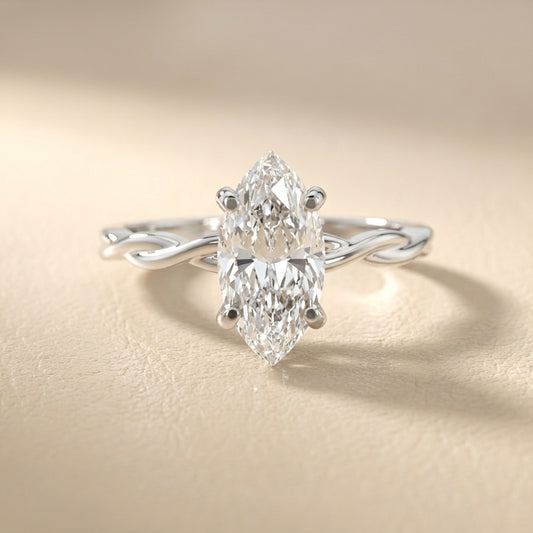 Celeste Grace Marquise Cut Lab Grown Diamond Solitaire Engagement Ring with Twisted Shank in White Gold