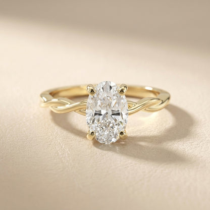 Oval Cut Lab Grown Diamond Engagement Ring in Yellow Gold with twisted shank