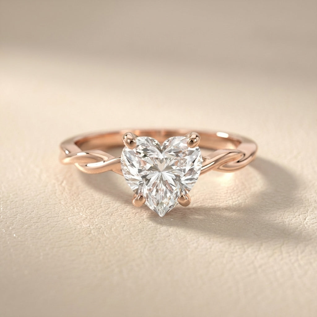 Celeste Grace Heart Cut Lab Grown Diamond Solitaire Engagement Ring in Rose Gold with twisted shank
