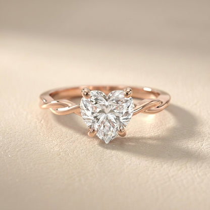 Celeste Grace Heart Cut Lab Grown Diamond Solitaire Engagement Ring in Rose Gold with twisted shank