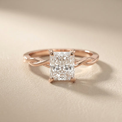 Radiant Cut Lab Grown Diamond Solitaire Engagement Ring in Rose Gold with Twisted Band