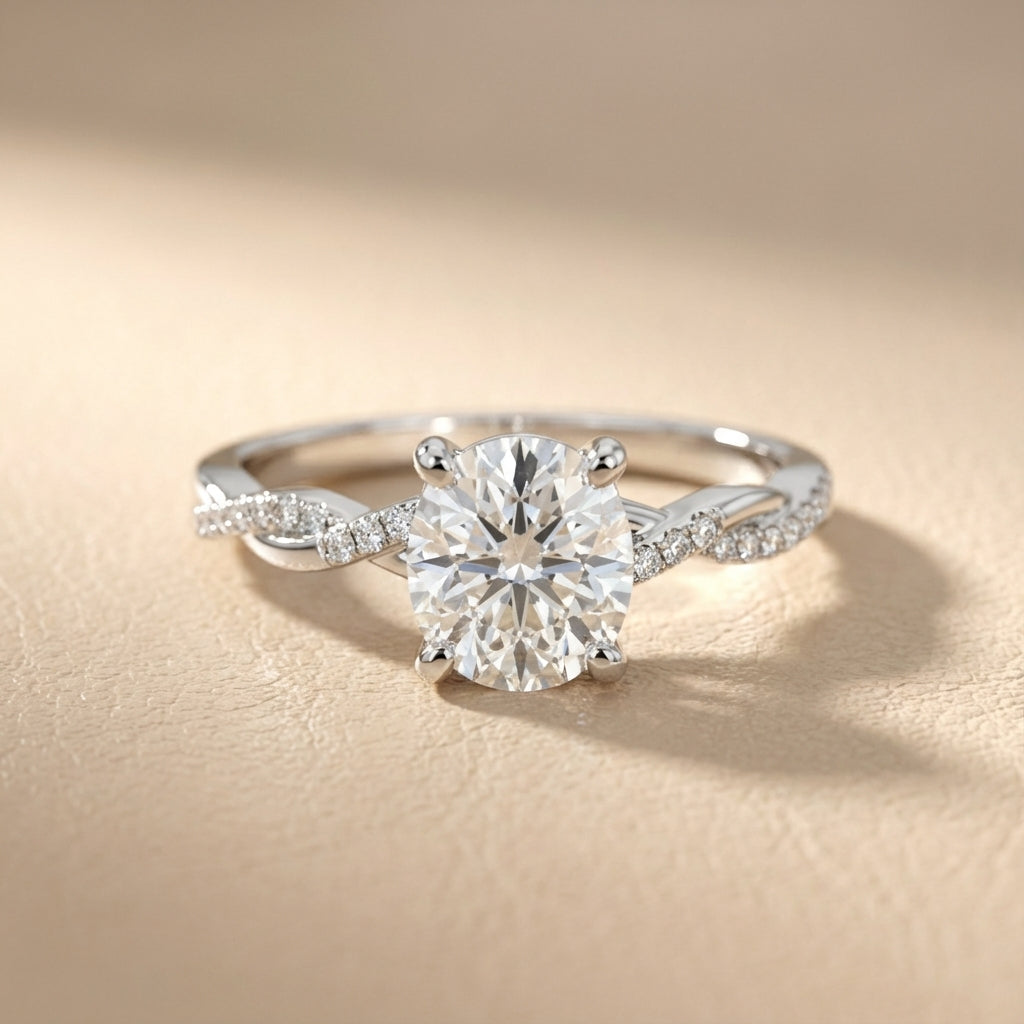 Cushion Cut Lab Grown Diamond Engagement Ring in Platinum with Twisted Design