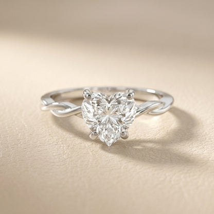 Celeste Grace Heart Cut Lab Grown Diamond Solitaire Engagement Ring in Platinum with twisted shank