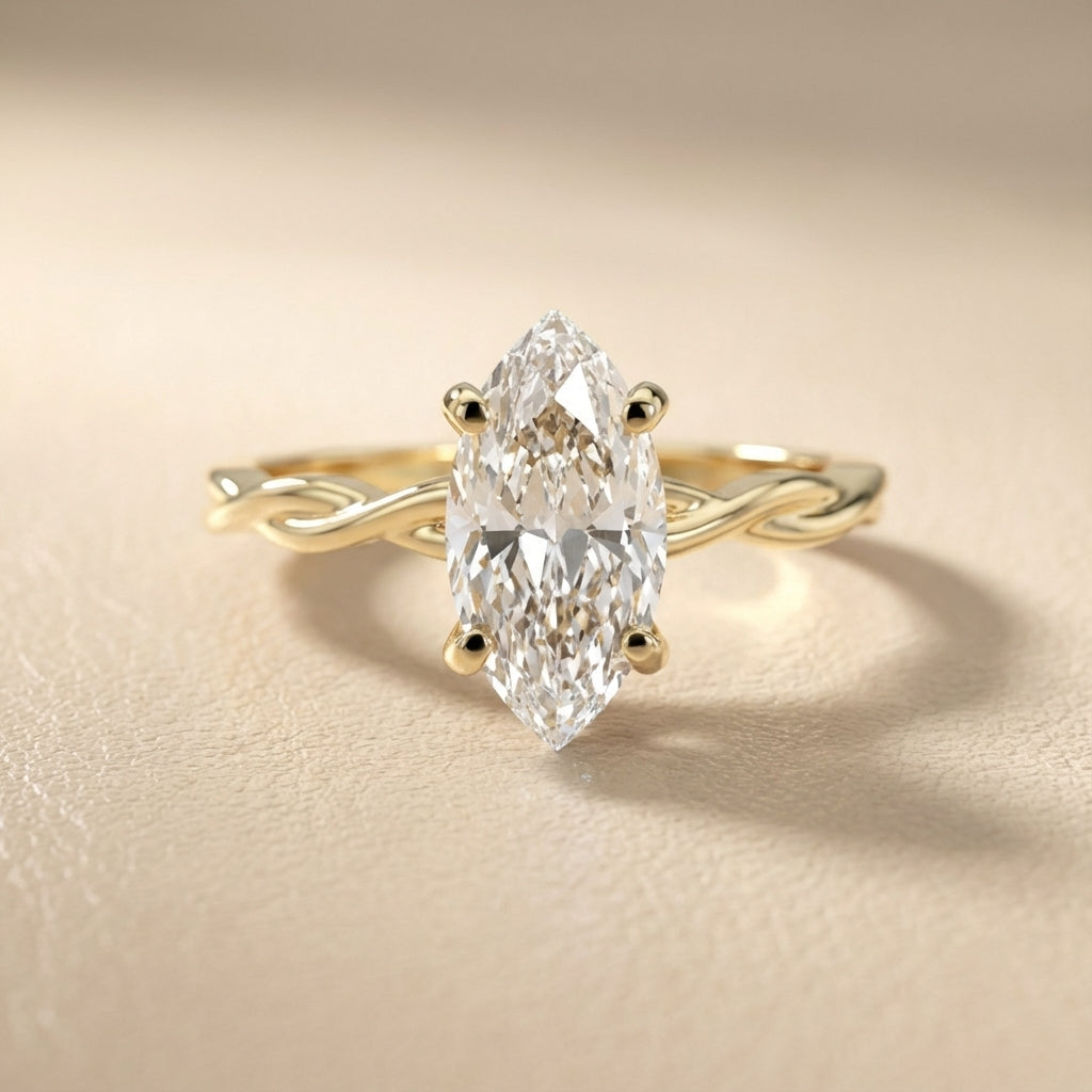 Celeste Grace Marquise Cut Lab Grown Diamond Solitaire Engagement Ring with Twisted Shank in Yellow Gold