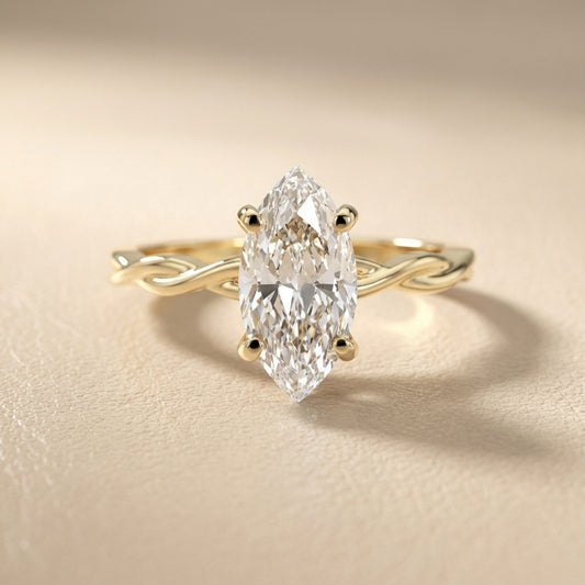 Celeste Grace Marquise Cut Lab Grown Diamond Solitaire Engagement Ring with Twisted Shank in Yellow Gold