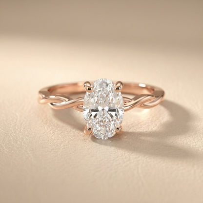 Oval Cut Lab Grown Diamond Engagement Ring in Rose Gold with twisted shank