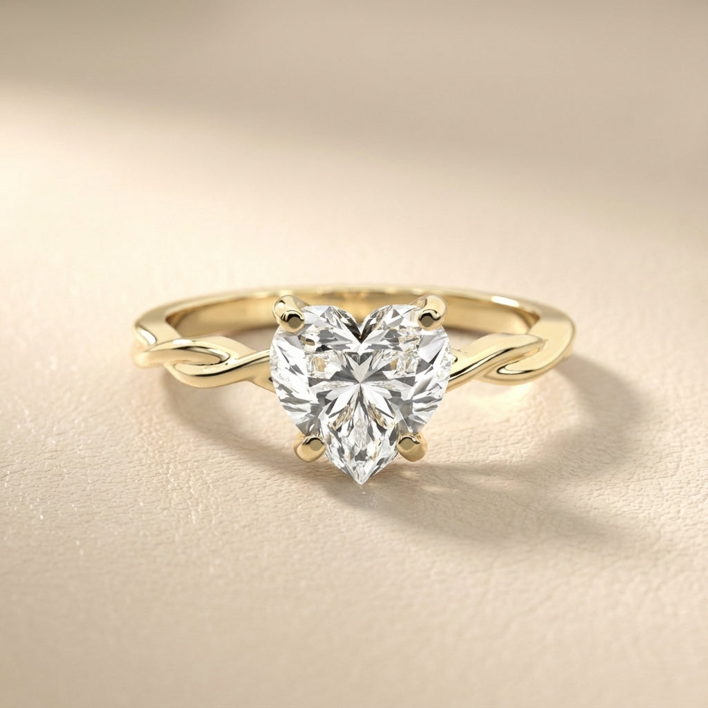 Celeste Grace Heart Cut Lab Grown Diamond Solitaire Engagement Ring in Yellow Gold with twisted shank