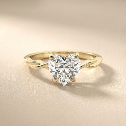 Celeste Grace Heart Cut Lab Grown Diamond Solitaire Engagement Ring in Yellow Gold with twisted shank