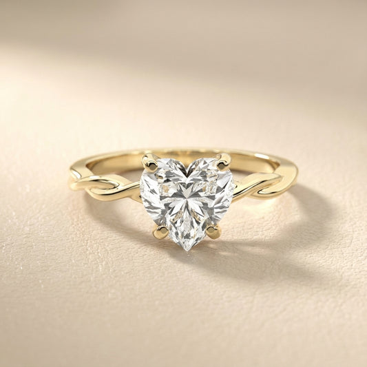 Celeste Grace Heart Cut Lab Grown Diamond Solitaire Engagement Ring in Yellow Gold with twisted shank