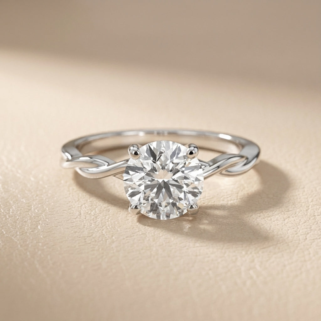 Round Cut Lab Grown Diamond Solitaire Engagement Ring with Twisted Shank in Platinum