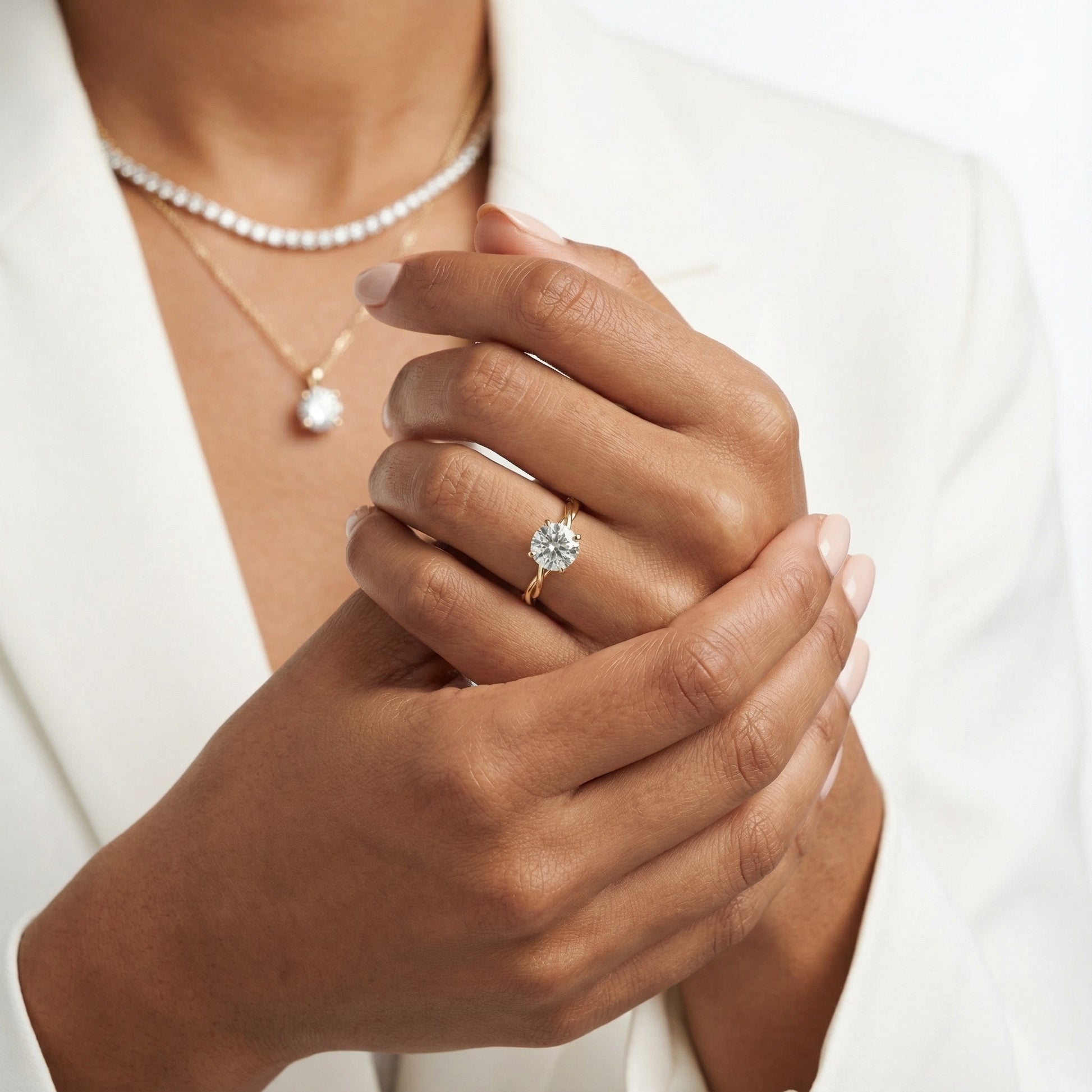 Round Cut Lab Grown Diamond Solitaire Engagement Ring with Twisted Shank in Yellow Gold