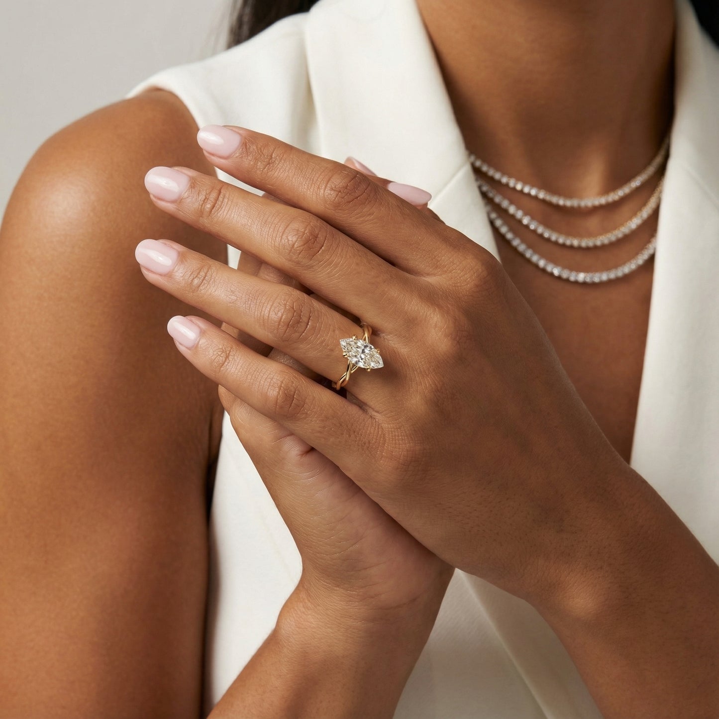 Celeste Grace Marquise Cut Lab Grown Diamond Solitaire Engagement Ring with Twisted Shank in Yellow Gold