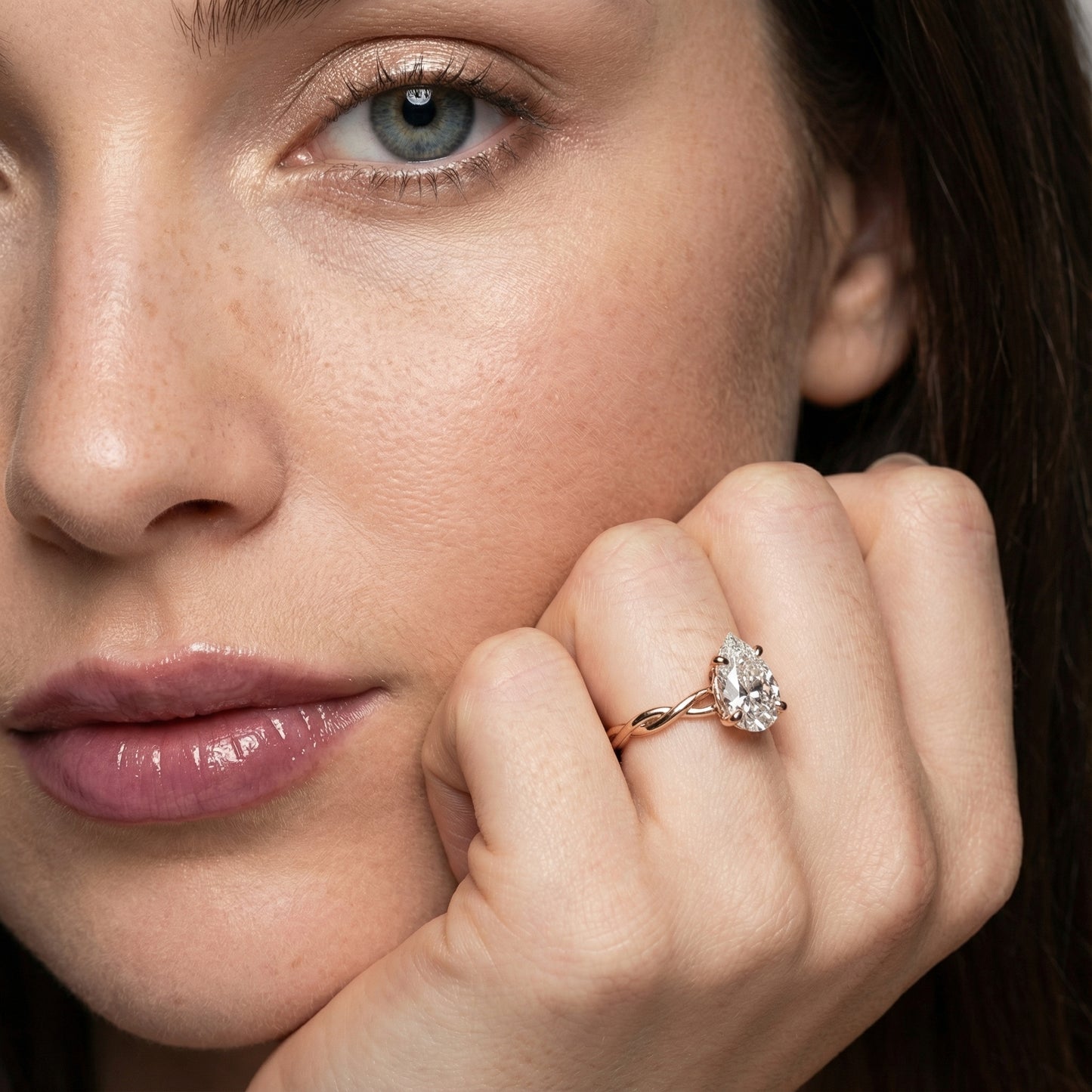 Pear Cut Lab Grown Diamond Solitaire Engagement Ring with Twisted Shank in Rose Gold