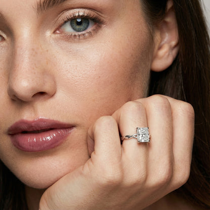 Radiant Cut Lab Grown Diamond Solitaire Engagement Ring in Silver with Twisted Shank