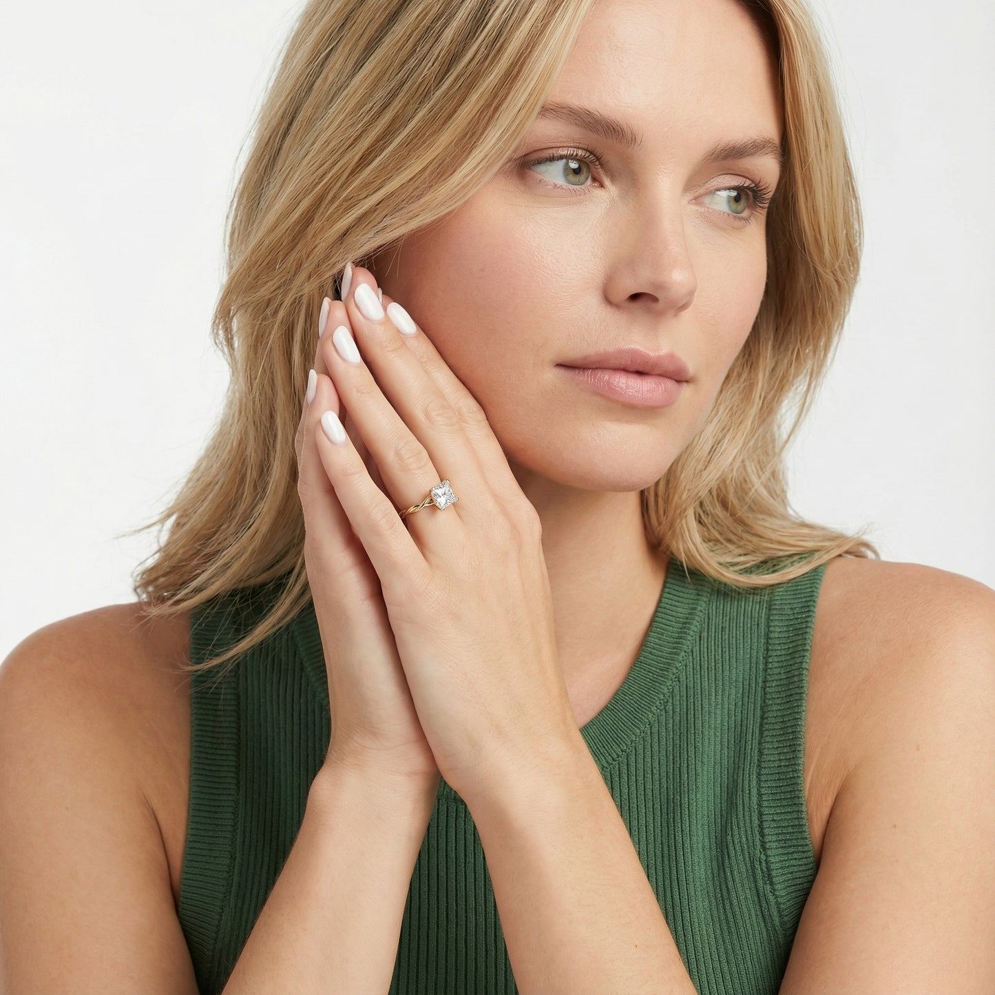 Princess Cut Lab Grown Diamond Engagement Ring with Twisted Shank in Yellow Gold