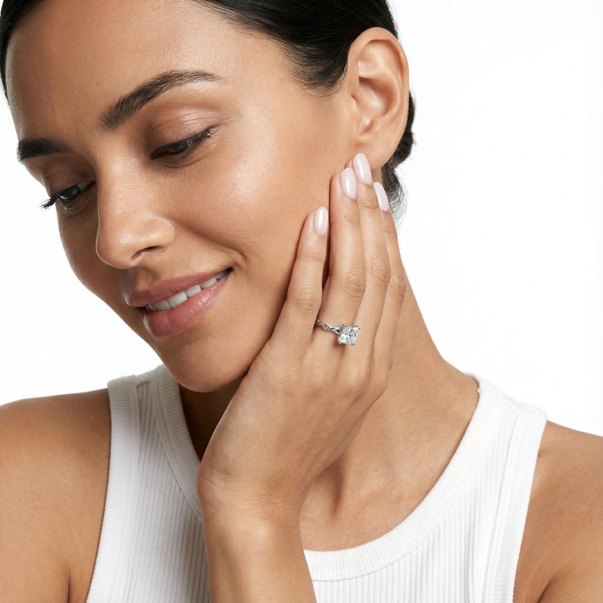 Princess Cut Lab Grown Diamond Engagement Ring with Twisted Shank in White Gold