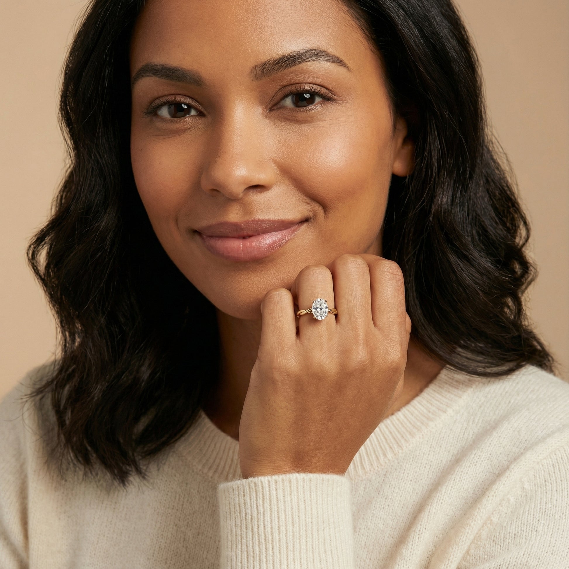 Cushion Cut Lab Grown Diamond Engagement Ring in Yellow Gold with Twisted Shank