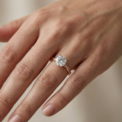 Round Cut Lab Grown Diamond Solitaire Engagement Ring with Twisted Shank in Rose Gold