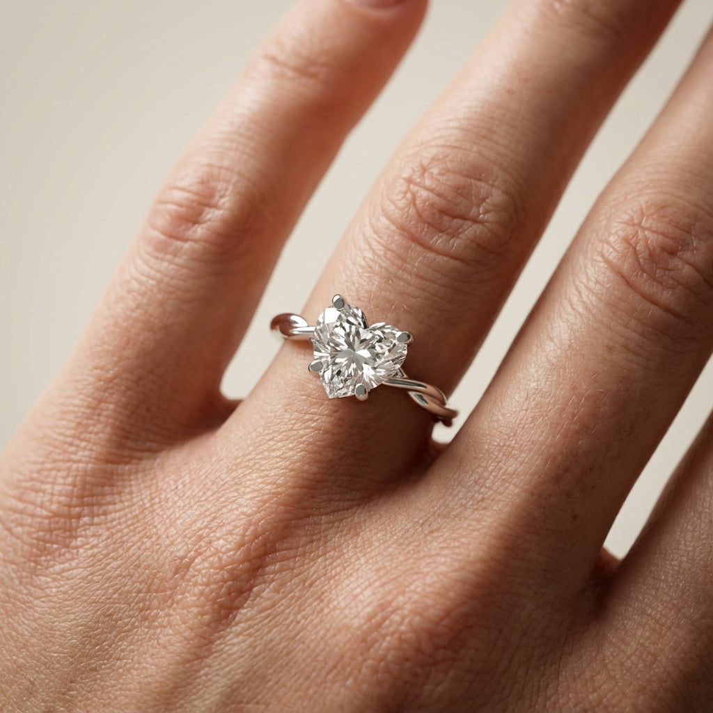 Celeste Grace Heart Cut Lab Grown Diamond Solitaire Engagement Ring in White Gold with twisted shank