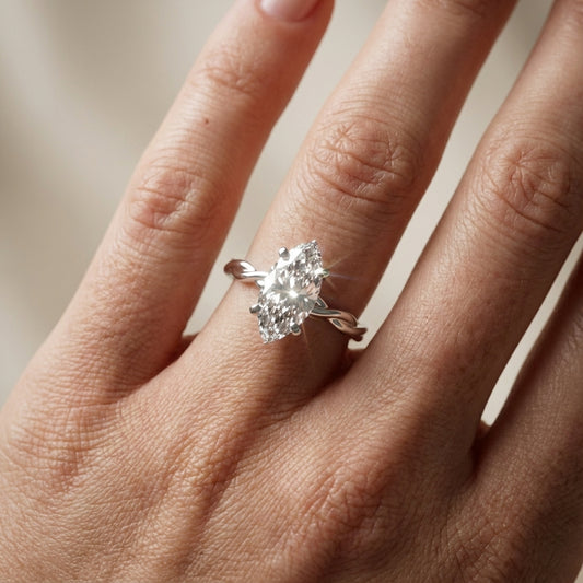Celeste Grace Marquise Cut Lab Grown Diamond Solitaire Engagement Ring with Twisted Shank in White Gold