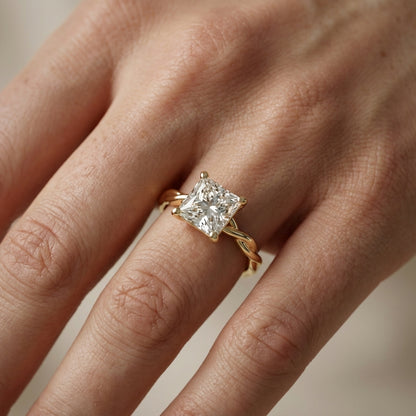 Princess Cut Lab Grown Diamond Engagement Ring with Twisted Shank in Yellow Gold
