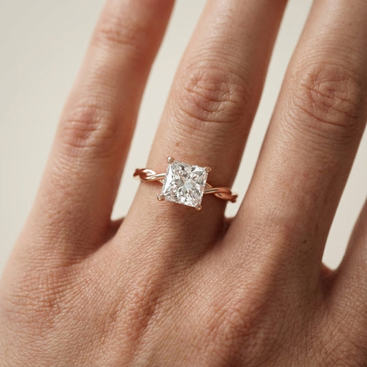 Princess Cut Lab Grown Diamond Engagement Ring with Twisted Shank in Rose Gold