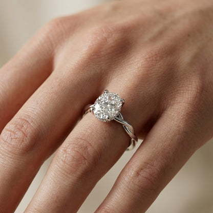 Cushion Cut Lab Grown Diamond Engagement Ring in Silver with Twisted Shank