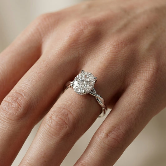 Cushion Cut Lab Grown Diamond Engagement Ring in Silver with Twisted Shank