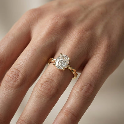 Cushion Cut Lab Grown Diamond Engagement Ring in Yellow Gold with Twisted Shank