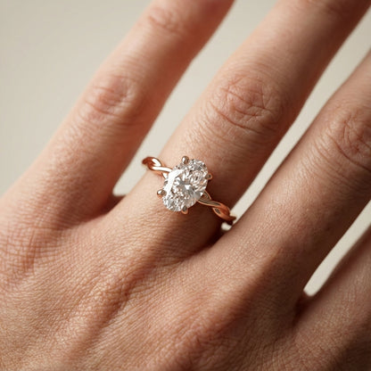Oval Cut Lab Grown Diamond Engagement Ring in Rose Gold with twisted shank