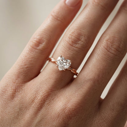 Celeste Grace Heart Cut Lab Grown Diamond Solitaire Engagement Ring in Rose Gold with twisted shank