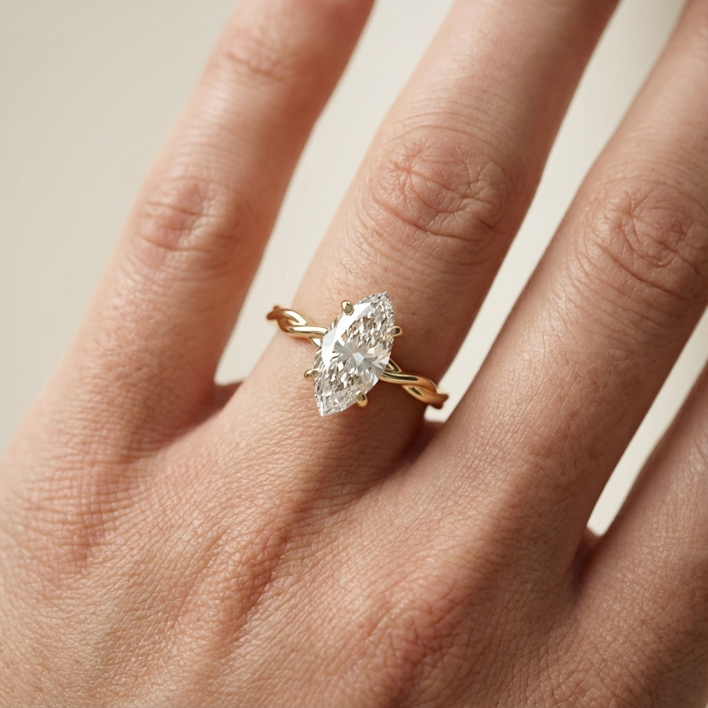 Celeste Grace Marquise Cut Lab Grown Diamond Solitaire Engagement Ring with Twisted Shank in Yellow Gold