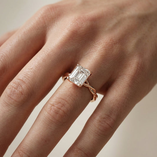 Asscher Cut Lab Grown Diamond Solitaire Engagement Ring with Twisted Band in Rose Gold