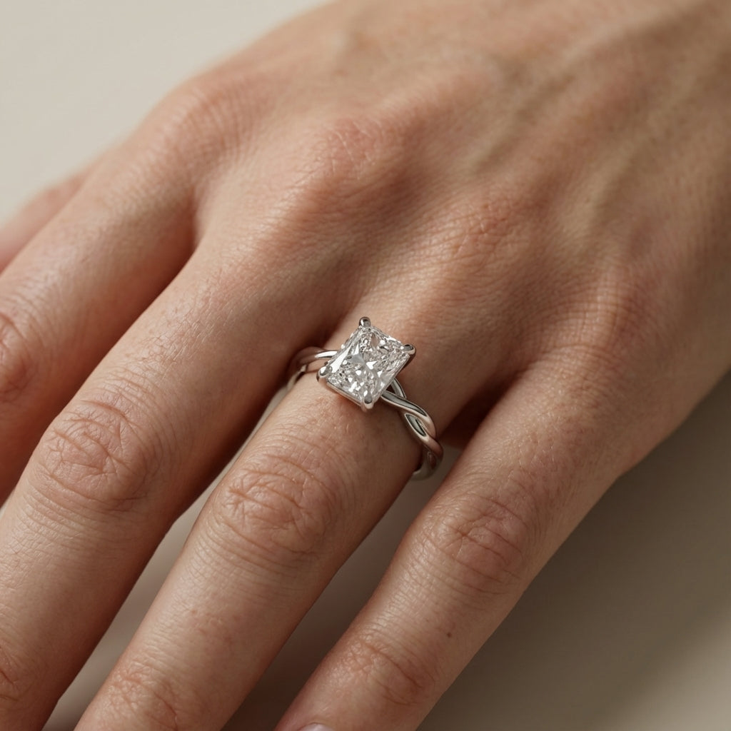 Radiant Cut Lab Grown Diamond Solitaire Engagement Ring in Platinum with Twisted Shank