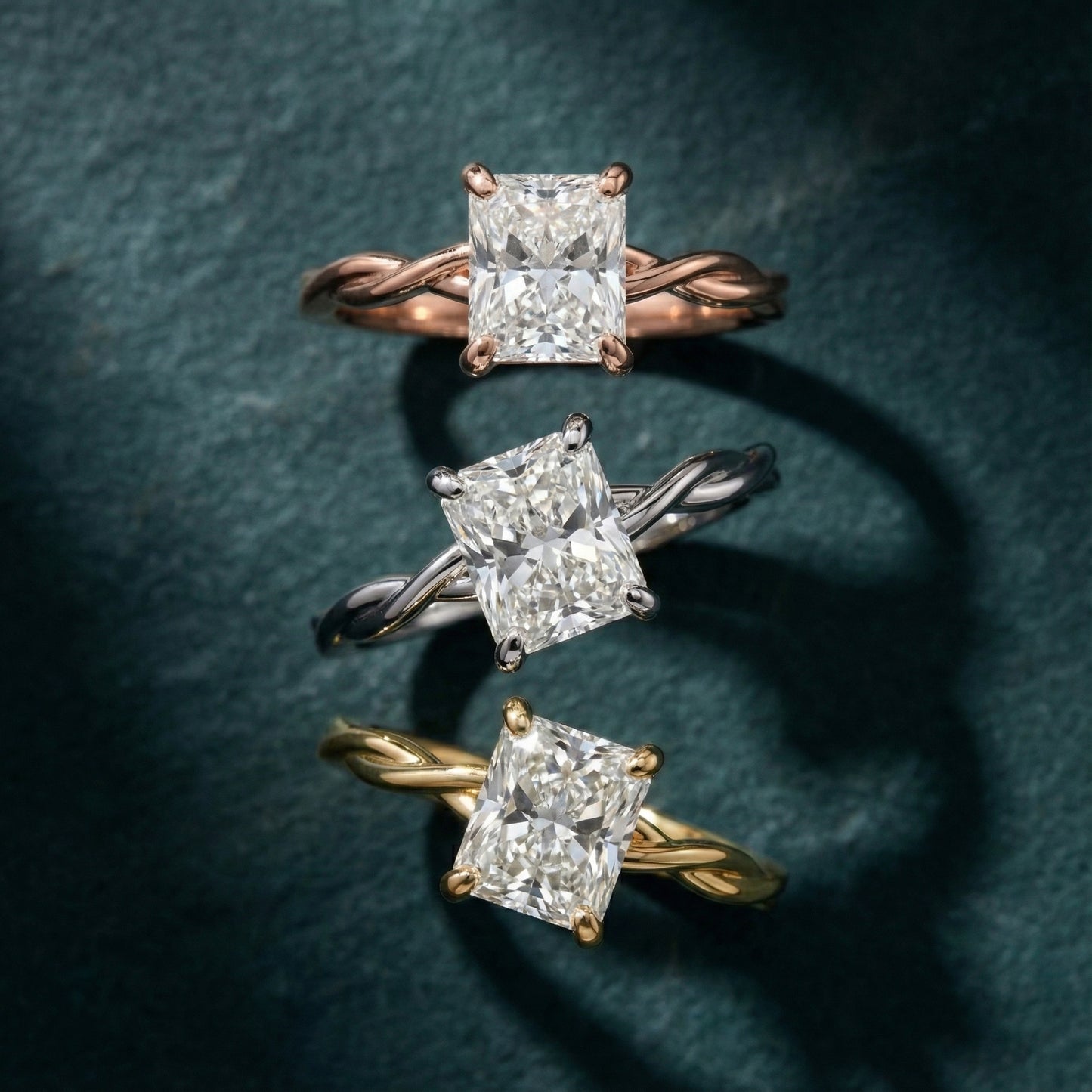 Radiant Cut Lab Grown Diamond Solitaire Engagement Ring in Silver with Twisted Shank