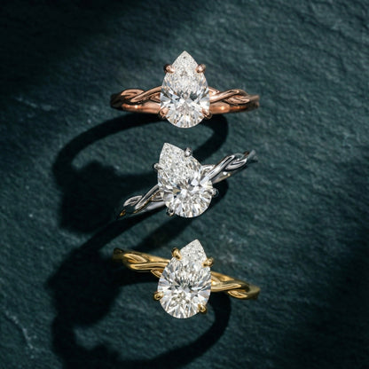 Pear Cut Lab Grown Diamond Solitaire Engagement Ring with Twisted Shank in Platinum