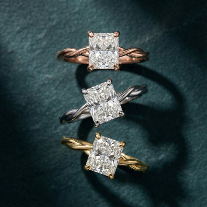 Radiant Cut Lab Grown Diamond Solitaire Engagement Ring in White Gold with Twisted Shank