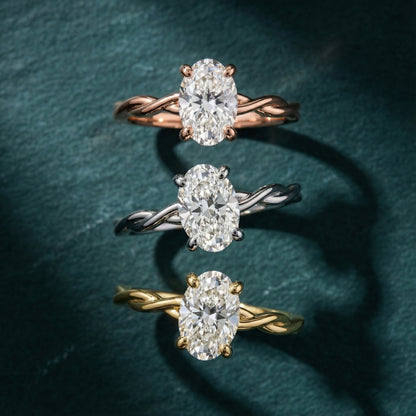 Oval Cut Lab Grown Diamond Engagement Ring in Rose Gold with twisted shank