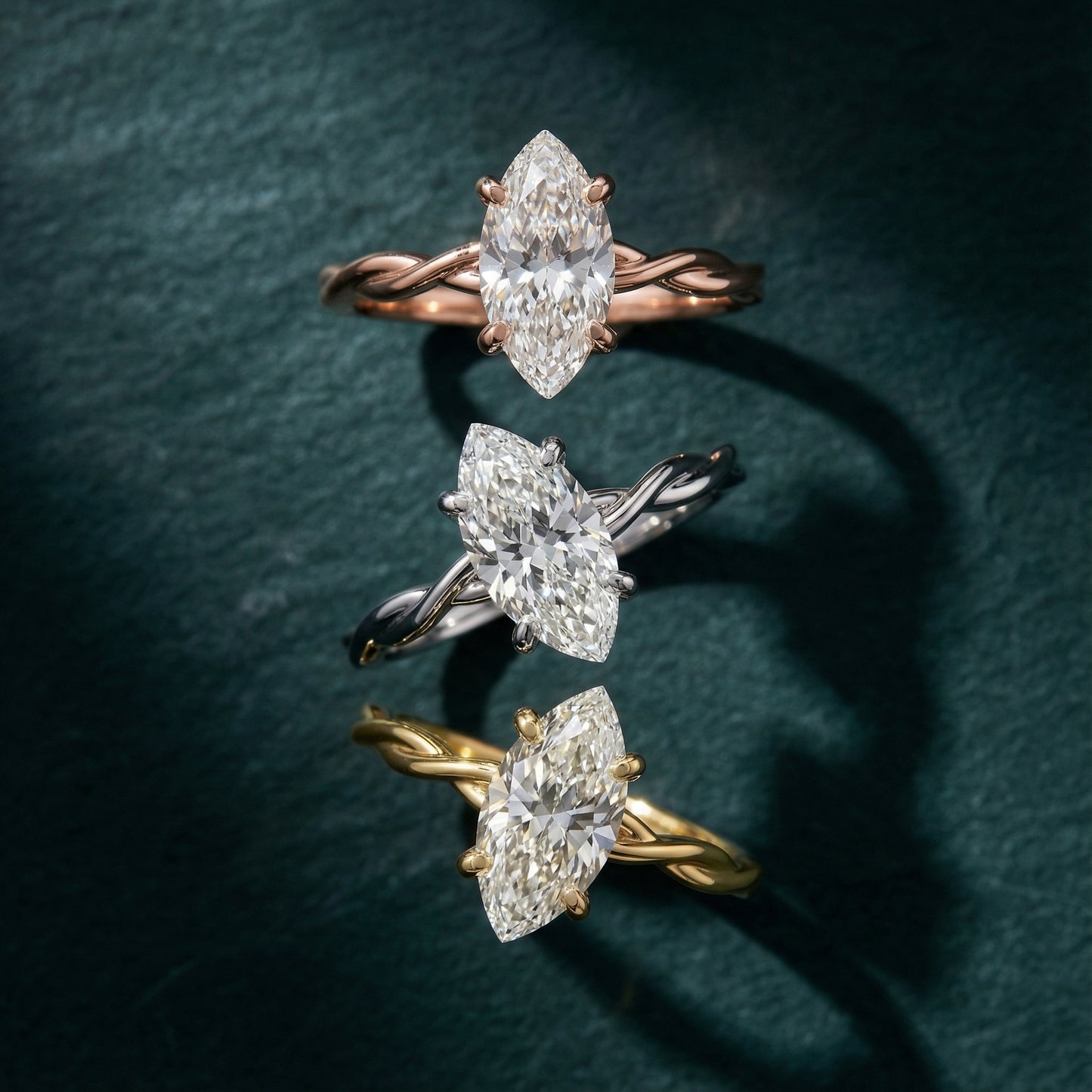 Celeste Grace Marquise Cut Lab Grown Diamond Solitaire Engagement Ring with Twisted Shank in White Gold