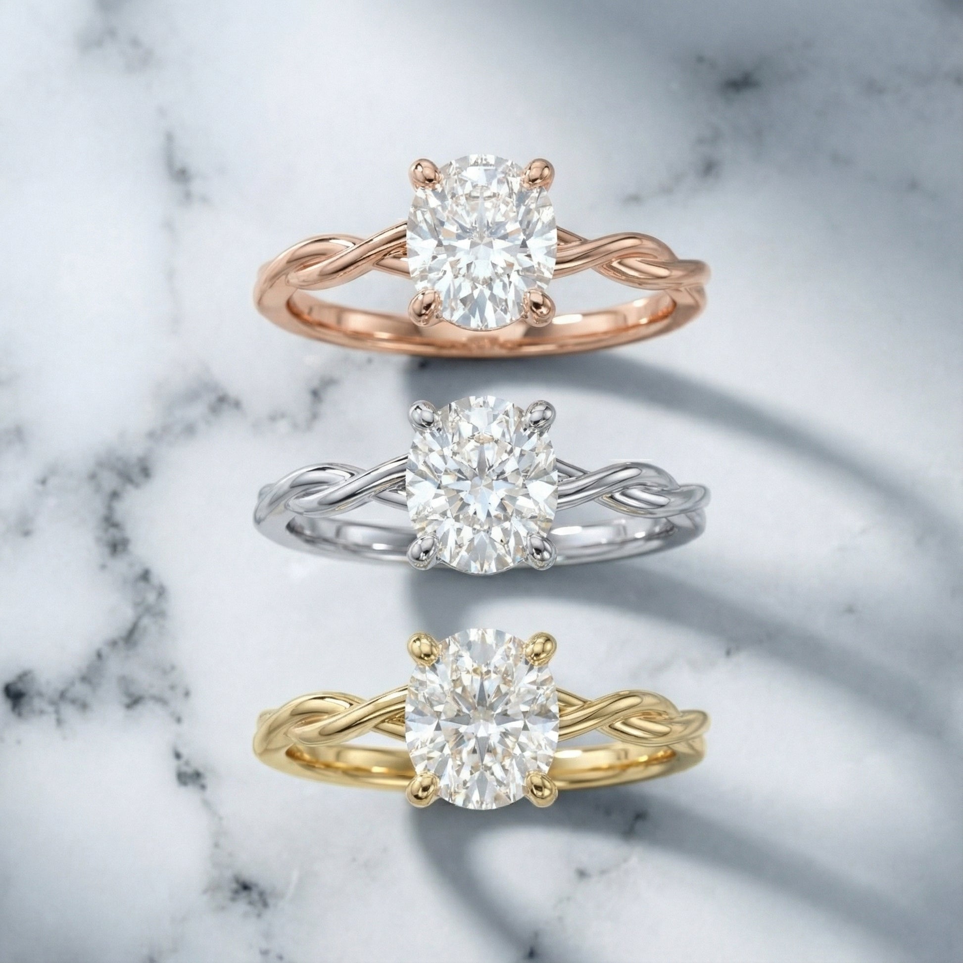 Cushion Cut Lab Grown Diamond Engagement Ring in Platinum with Twisted Design