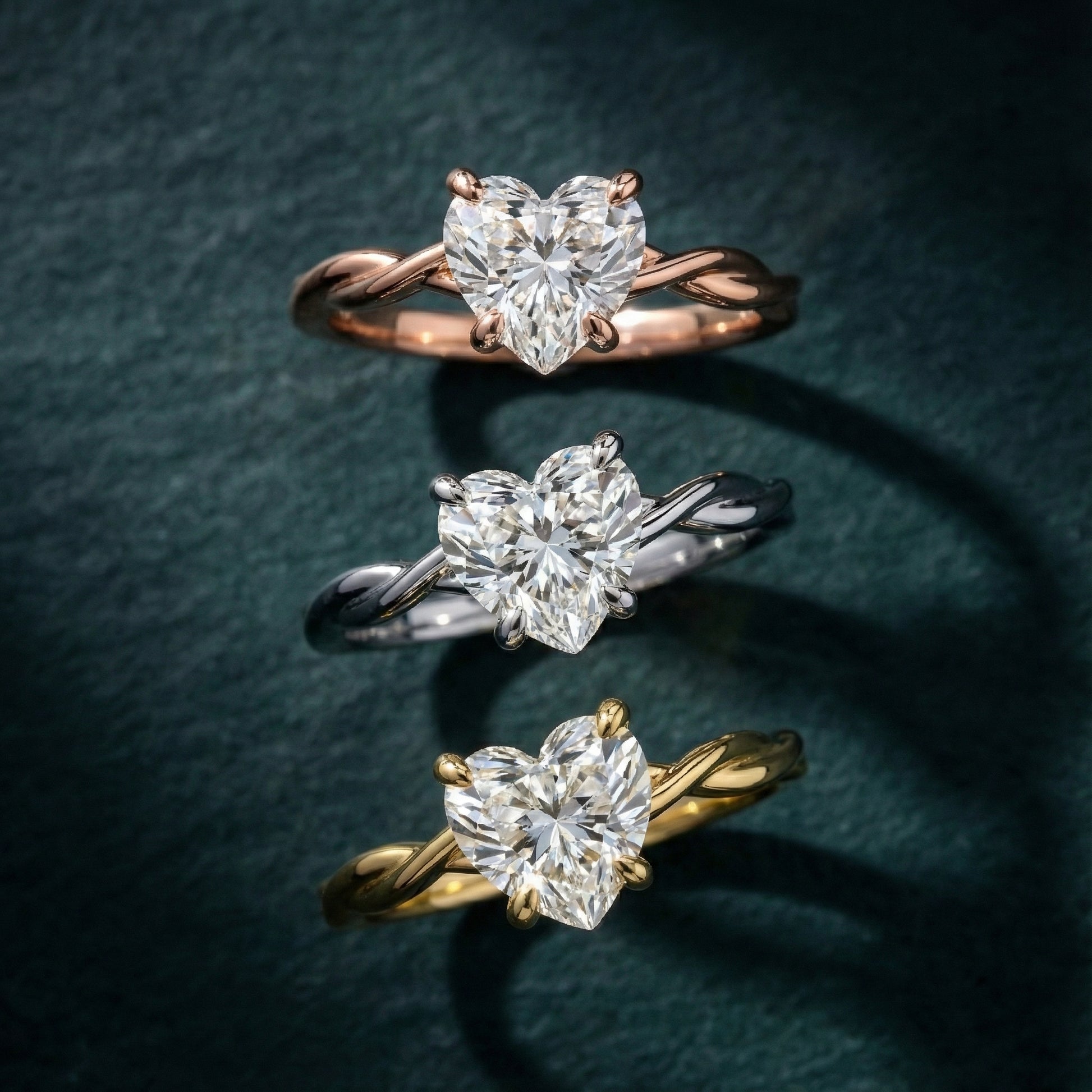 Celeste Grace Heart Cut Lab Grown Diamond Solitaire Engagement Ring in Yellow Gold with twisted shank