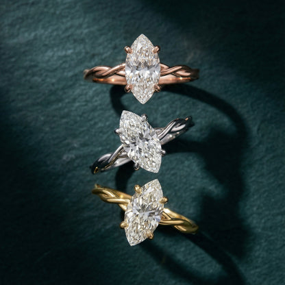Celeste Grace Marquise Cut Lab Grown Diamond Solitaire Engagement Ring with Twisted Shank in Rose Gold